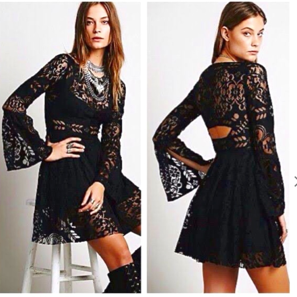 Free People Black lace dress size 4 NWOT